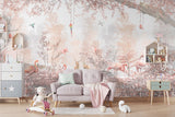 Tapet Personalizat Jungla Amazoniana cu padure in nuante de roz cu flamingo si animale exotice - WARM PINK FOREST