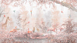 Tapet Personalizat Jungla Amazoniana cu padure in nuante de roz cu flamingo si animale exotice - WARM PINK FOREST