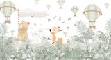 Tapet Personalizat Jungla Amazoniana cu animale cantand prin padurea tropcala si baloane cu aer cald pe cer - MUSICAL JUNGLE MARCH