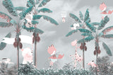 Tapet Personalizat Jungla Amazoniana cu animale in palmieri verzi si cer innorat - HAPPY RAINY JUNGLE
