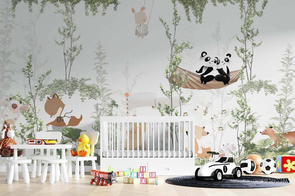Tapet Personalizat Jungla Amazoniana cu vegetatie inalta si animale cantand - JUNGLE MUSICAL CONCERT