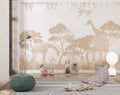 Tapet Personalizat Jungla Amazoniana cu siluete de girafe si maimute in nuante de maro cald - WATERCOLOR SEPIA JUNGLE