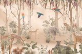 Tapet Personalizat Jungla Amazoniana cu padure amazoniana de leoparzi si papagali colorati  - DUSTY EXOTIC FOREST