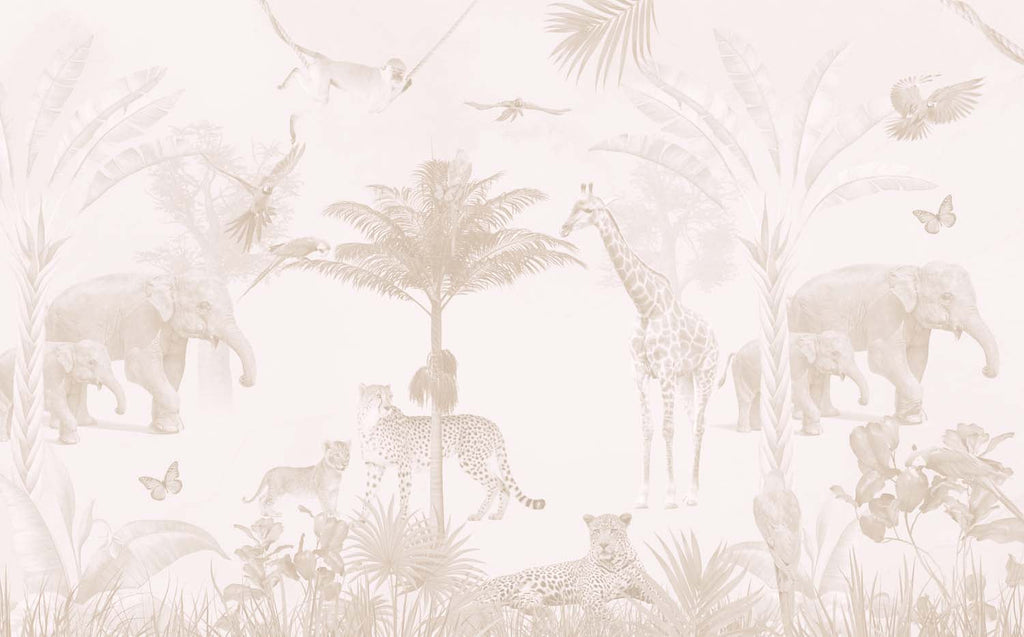 Tapet Personalizat Jungla Amazoniana cu peisaj tropical in nuante de bej estompat - FADED BEIGE JUNGLE