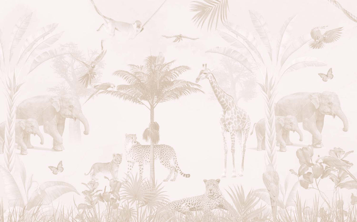 Tapet Personalizat Jungla Amazoniana cu peisaj tropical in nuante de bej estompat - FADED BEIGE JUNGLE