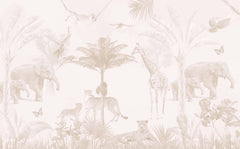 Tapet Personalizat Jungla Amazoniana cu peisaj tropical in nuante de bej estompat - FADED BEIGE JUNGLE