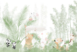 Tapet Personalizat Jungla Amazoniana cu padure de bambusi si palmieri si animale care canta la instrumente - GREEN MUSICAL MARCH