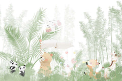 Tapet Personalizat Jungla Amazoniana cu padure de bambusi si palmieri si animale care canta la instrumente - GREEN MUSICAL MARCH