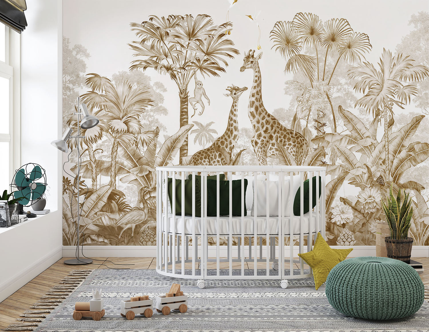 Tapet Personalizat Jungla Amazoniana cu girafe si vegetatie tropicala in nuante sepia - SEPIA GIRAFFE