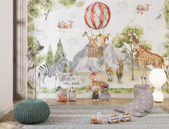 Tapet Personalizat Jungla Amazoniana cu animale salbatice intr-un peisaj montan - MOUNTAIN FOREST ANIMALS