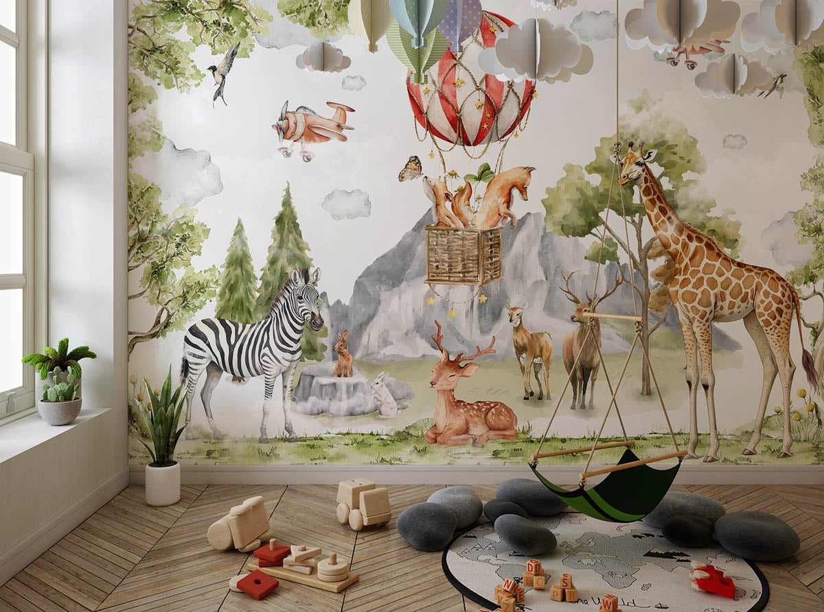 Tapet Personalizat Jungla Amazoniana cu animale salbatice intr-un peisaj montan - MOUNTAIN FOREST ANIMALS