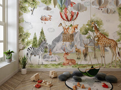 Tapet Personalizat Jungla Amazoniana cu animale salbatice intr-un peisaj montan - MOUNTAIN FOREST ANIMALS