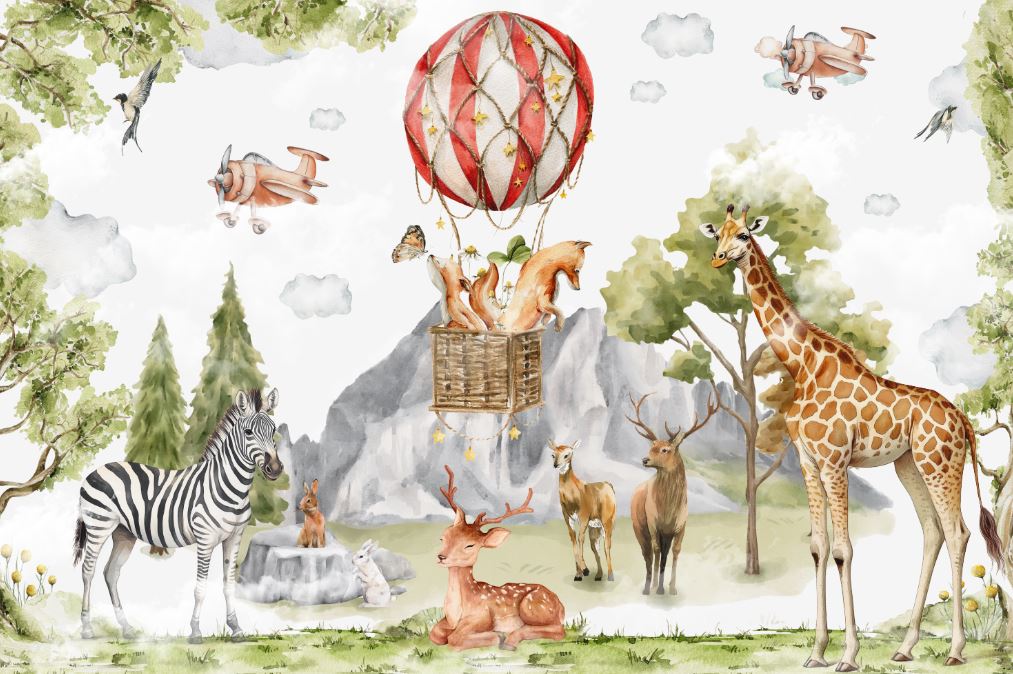 Tapet Personalizat Jungla Amazoniana cu animale salbatice intr-un peisaj montan - MOUNTAIN FOREST ANIMALS