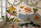 Tapet Personalizat Jungla Amazoniana cu ilustratie in stil boho colorata cu hipopotam si pasarea colibri  - BOHO ANIMALS