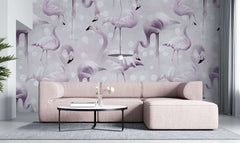 Tapet personalizat lumea animalelor pentru copii cu flamingo in nuante lila lavander flamingo