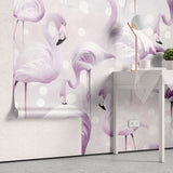 Tapet personalizat lumea animalelor pentru copii cu flamingo in nuante lila lavander flamingo