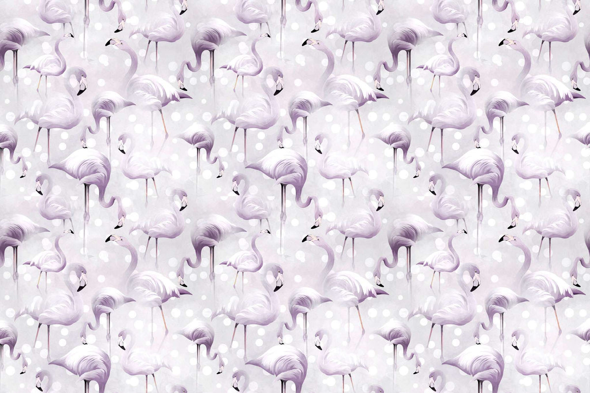 Tapet personalizat lumea animalelor pentru copii cu flamingo in nuante lila lavander flamingo