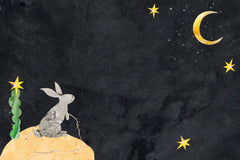 Tapet personalizat lumea animalelor pentru copii cu iepuras in noapte uitandu se la luna night bunny