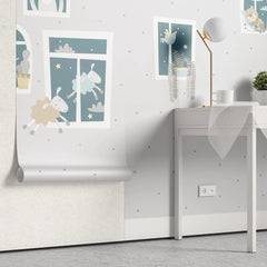 Tapet personalizat lumea animalelor pentru copii cu animale dormind la fereastra dreamy animals