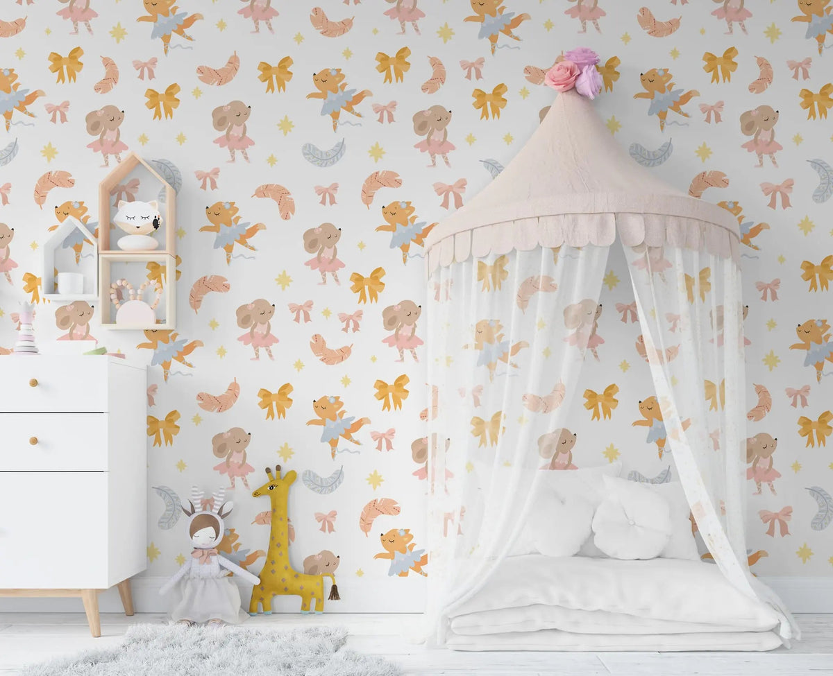 Tapet personalizat lumea animalelor pentru copii cu animale costumate in balerine care danseaza dancing animals