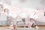 Tapet Personalizat Lumea Animalelor cu animale exotice in vegetatia tropicala roz - PASTEL PINK ANIMALS