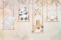 Tapet Personalizat Lumea Animalelor cu animale exotice care se dau in leagan - SWINGING ANIMALS