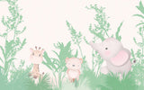 Tapet Personalizat Lumea Animalelor cu ilustratie tropicala cu animale in jungla verde intens - BRIGHT GREEN ANIMALS