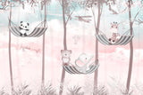 Tapet Personalizat Lumea Animalelor cu animalute exotice in hamace in padurea roz - PINK FOREST HAMMOCKS