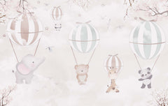 Tapet Personalizat Lumea Animalelor cu animale exotice zburand agatate de baloane - ANIMAL BALOONS