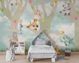Tapet Personalizat Lumea Animalelor cu animalute exotice in copaci infloriti - FLOWER TREES