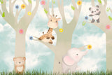 Tapet Personalizat Lumea Animalelor cu animalute exotice in copaci infloriti - FLOWER TREES