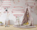 Tapet Personalizat Lumea Animalelor cu animale calatorind in baloane cu aer cald roz printre copaci infloriti - PINK BICYCLE BALLOONS
