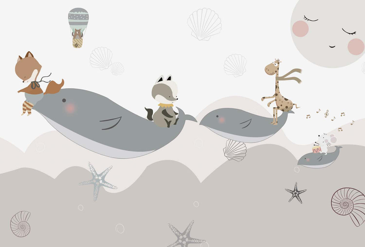Tapet Personalizat Lumea Animalelor cu balene calatoare si peisaj marin  - WHALE TRAVEL