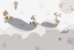 Tapet Personalizat Lumea Animalelor cu balene calatoare si peisaj marin  - WHALE TRAVEL