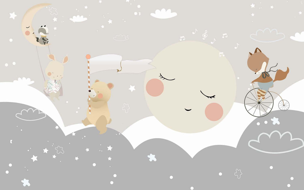 Tapet Personalizat Lumea Animalelor cu animalute mergand pe luna  - MOON WALKING