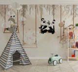 Tapet Personalizat Lumea Animalelor cu animale exotice in leagan pe un fundal bej  - STORYTELLING SWING