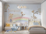 Tapet Personalizat Lumea Animalelor cu animale pe biciclete mergand pe curcubeu  - ACROSS THE SKY