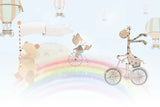 Tapet Personalizat Lumea Animalelor cu animale pe biciclete mergand pe curcubeu  - ACROSS THE SKY