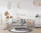 Tapet Personalizat Lumea Animalelor cu animale cantand pe un fundal cu inimioare bej  - BEIGE HEARTS MUSICAL