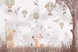 Tapet Personalizat Lumea Animalelor cu animale cantand in padure cu vegetatie bej maro - SINGING THROUGH THE FOREST