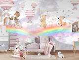 Tapet Personalizat Lumea Animalelor cu animale, baloane cu aer cald si curcubee - PURPLE MERGING RAINBOWS