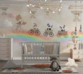 Tapet Personalizat Lumea Animalelor cu animale in trenulet peste curcubee si baloane cu aer cald in nuante de bej  - BEIGE MERGING RAINBOWS