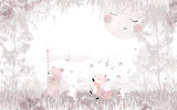 Tapet Personalizat Lumea Animalelor cu animale salbatice cantand prin padurea bej roz - HAPPY SINGING