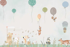 Tapet Personalizat Lumea Animalelor cu animalute agatate de baloane - HANGING BY THE BALOON