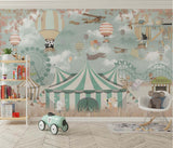 Tapet Personalizat Lumea Animalelor cu animale la circ, avioane si baloane cu aer cald - WELCOME TO THE CIRCUS