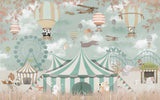 Tapet Personalizat Lumea Animalelor cu animale la circ, avioane si baloane cu aer cald - WELCOME TO THE CIRCUS