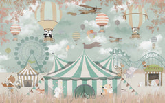 Tapet Personalizat Lumea Animalelor cu animale la circ, avioane si baloane cu aer cald - WELCOME TO THE CIRCUS