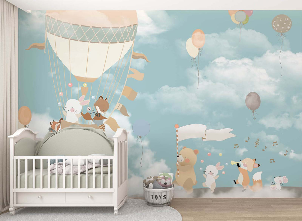 Tapet Personalizat Lumea Animalelor cu animale cantand printre nori  - SINGING IN THE CLOUDS