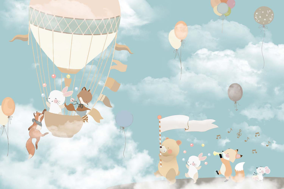Tapet Personalizat Lumea Animalelor cu animale cantand printre nori  - SINGING IN THE CLOUDS