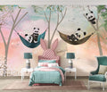 Tapet Personalizat Lumea Animalelor cu panda in hamace pe un fundal multicolor  - MULTICOLOR SKY